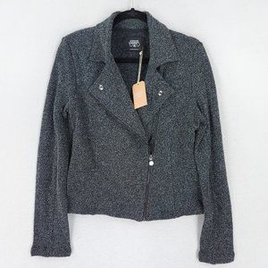 Le Temps Des Cerises Jacket Large Womens Black Marled Lightweight Moto NEW